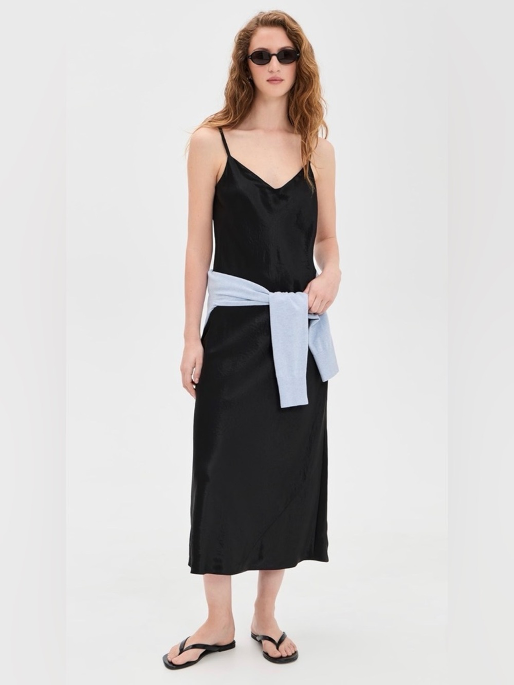 Vince Black Satin v neck Midi Slip Dress